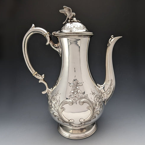 Circa 1880 British Antique Silver Plated Coffee Pot Martin & Hall