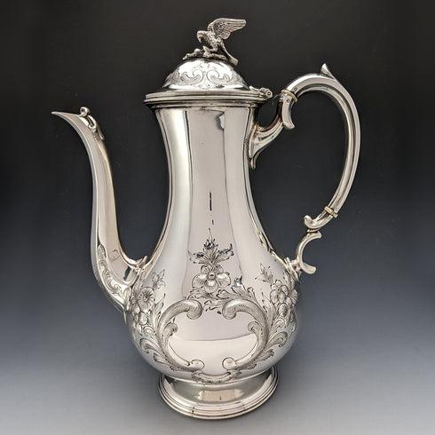 Circa 1880 British Antique Silver Plated Coffee Pot Martin & Hall