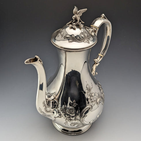 Circa 1880 British Antique Silver Plated Coffee Pot Martin & Hall