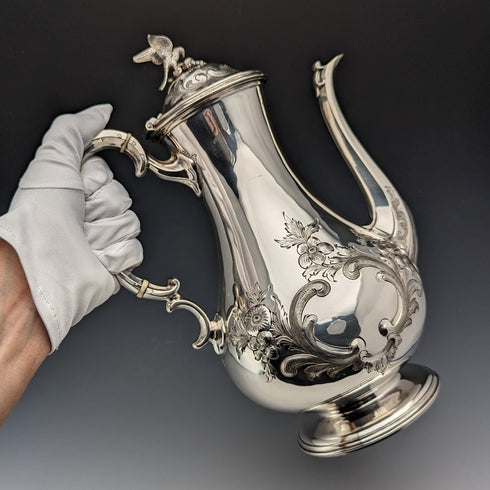 Circa 1880 British Antique Silver Plated Coffee Pot Martin & Hall