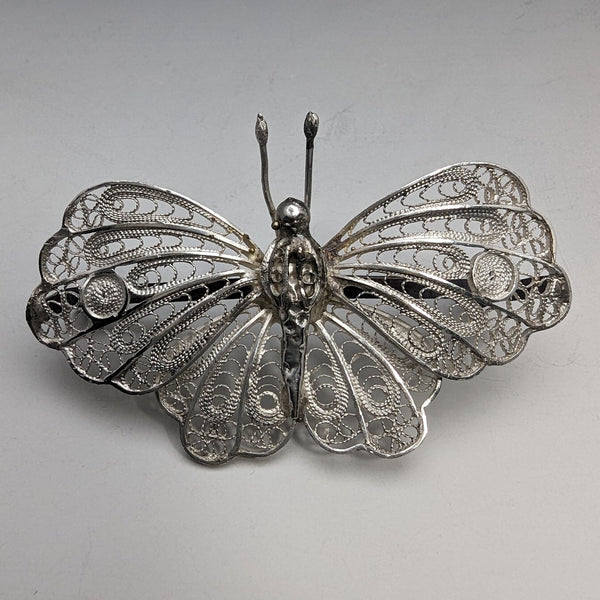 British Vintage Filigree Butterfly Silver Brooch 2