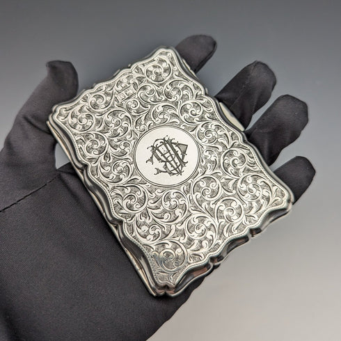 1895年 英国アンティーク 純銀製 両開き型カードケース 91g William Neale