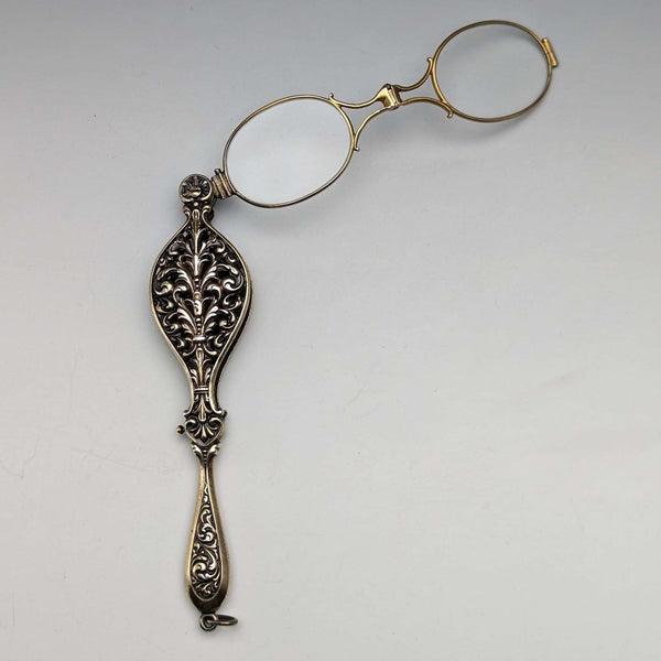 American Antique Pure Silver Gold Plated Portable Folding Glasses Roniet