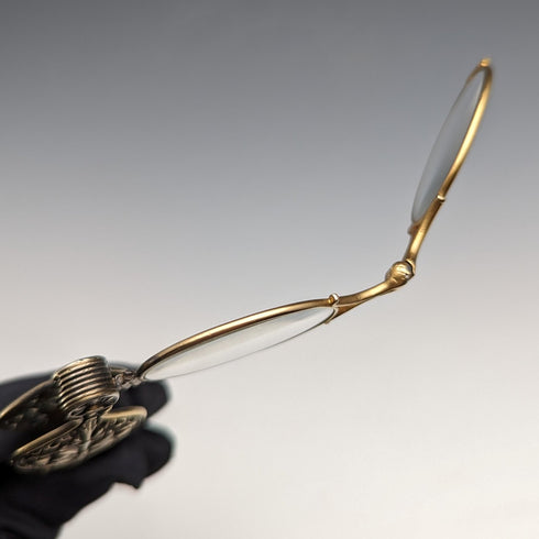 米国アンティーク 純銀ゴールドメッキ 携帯用折りたたみ式眼鏡 ロニエット