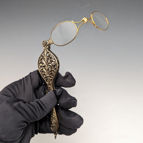 米国アンティーク 純銀ゴールドメッキ 携帯用折りたたみ式眼鏡 ロニエット