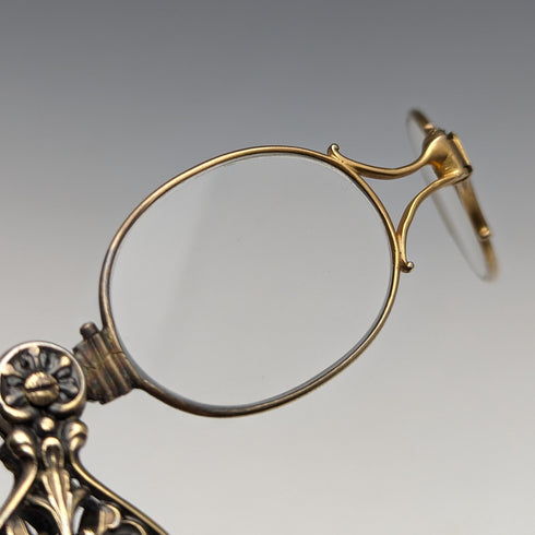 米国アンティーク 純銀ゴールドメッキ 携帯用折りたたみ式眼鏡 ロニエット