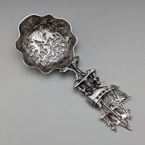 1911 British Antique Sterling Silver Large Tea Caddy Spoon Berthold Hermann Muller