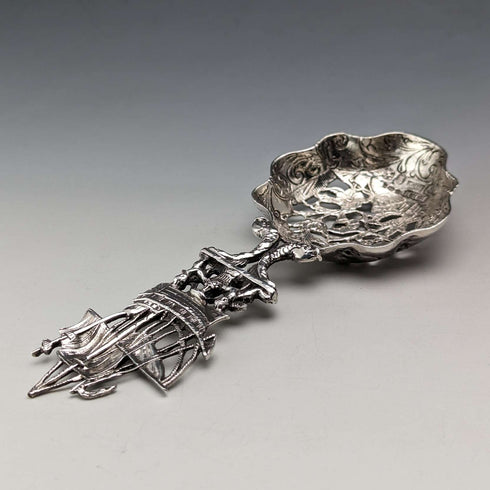 1911 British Antique Sterling Silver Large Tea Caddy Spoon Berthold Hermann Muller