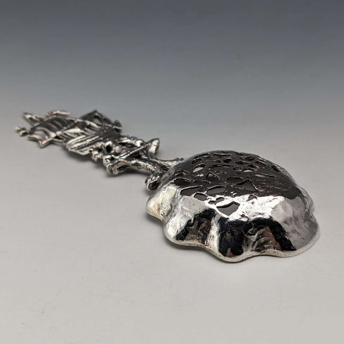 1911 British Antique Sterling Silver Large Tea Caddy Spoon Berthold Hermann Muller
