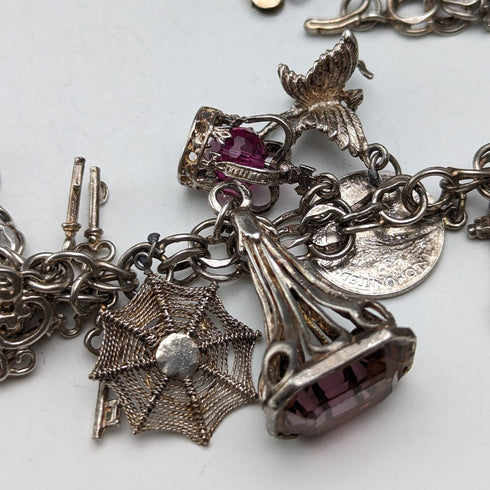 1980年 英国ヴィンテージ 純銀製 チャームブレスレット 75g