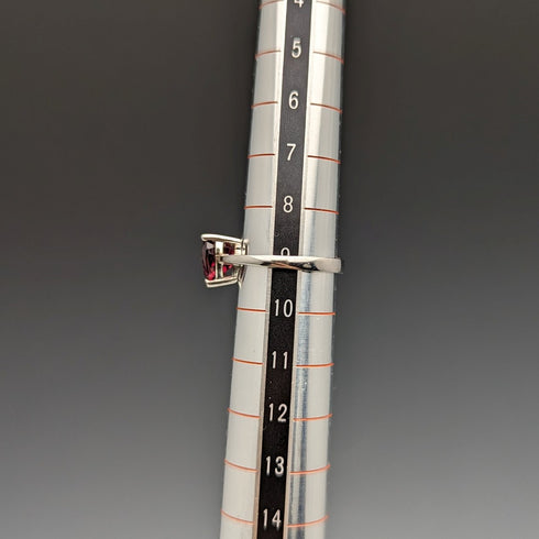 英国ヴィンテージジュエリー ハート型ルビーカラーガラス 純銀リング(9号)指輪