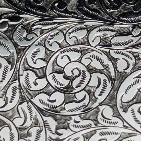 1910 British Antique Sterling Silver Card Case Scroll Pattern 90g