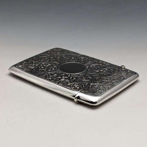 1910 British Antique Sterling Silver Card Case Scroll Pattern 90g