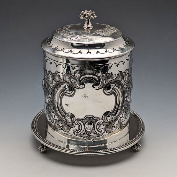 Circa 1895 British Antique Silver Plated Biscuit Barrel James Deakin & Sons