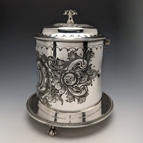 Circa 1895 British Antique Silver Plated Biscuit Barrel James Deakin & Sons