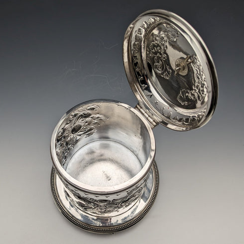 Circa 1895 British Antique Silver Plated Biscuit Barrel James Deakin & Sons