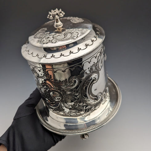 Circa 1895 British Antique Silver Plated Biscuit Barrel James Deakin & Sons