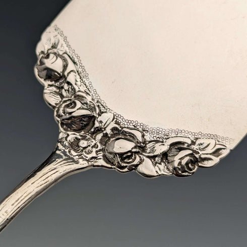 Antique 800 Silver Pastry Server with Rose Sculpture
