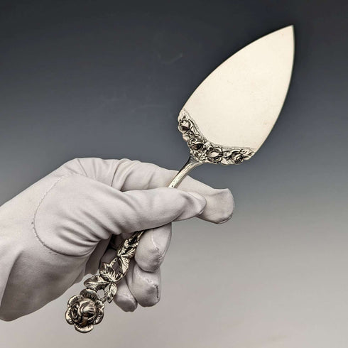 Antique 800 Silver Pastry Server with Rose Sculpture