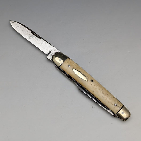 British Antique Bone Handle Pen Knife Steel Blade x2 J Lewis & Sons