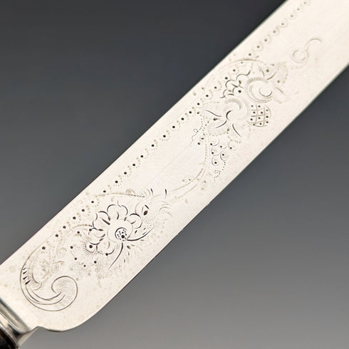 1862年 英国アンティーク 総純銀製 デザートカトラリー 3ペアセット 計233g Martin & Hall トレー入り