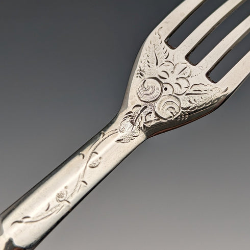 1862年 英国アンティーク 総純銀製 デザートカトラリー 3ペアセット 計233g Martin & Hall トレー入り