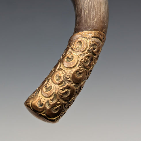 約 1914 年英國古董男士手杖角彎柄黑軸 85 厘米