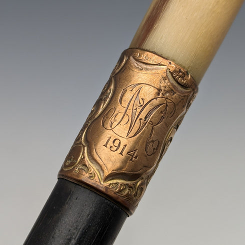 約 1914 年英國古董男士手杖角彎柄黑軸 85 厘米