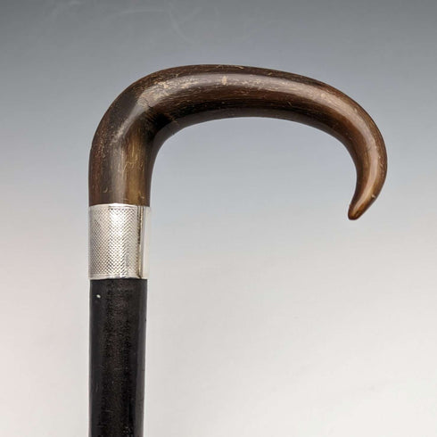 1907 年英國古董男士手杖牛角手柄純銀裝飾黑軸 88 厘米