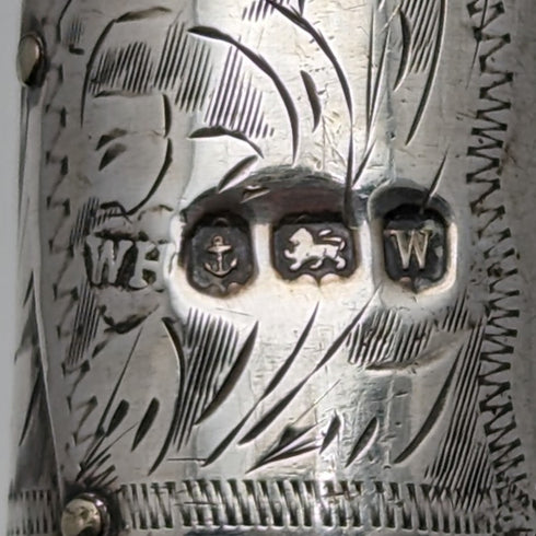 1921 British Antique Men's Cane, Lightweight Curved Handle, Sterling Silver Decoration, Brown Shaft, 88cm