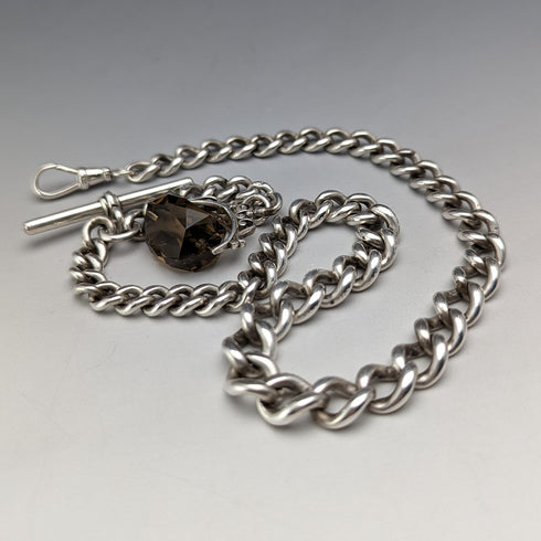 1890年頃 英国アンティーク 純銀製アルバートチェーン 59g 回転フォブ