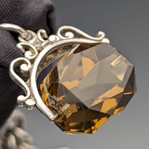 1890年頃 英国アンティーク 純銀製アルバートチェーン 59g 回転フォブ