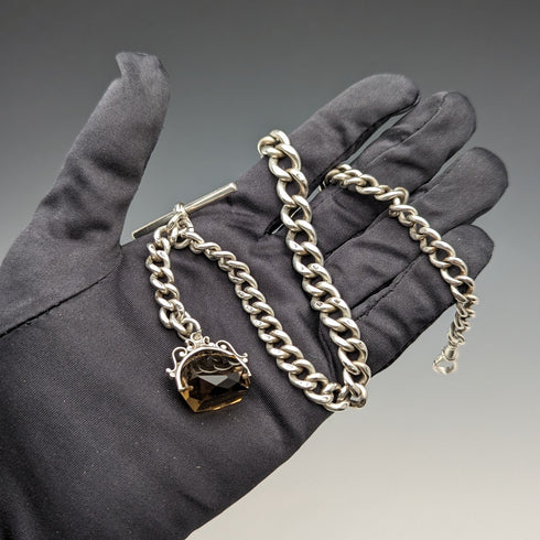 1890年頃 英国アンティーク 純銀製アルバートチェーン 59g 回転フォブ