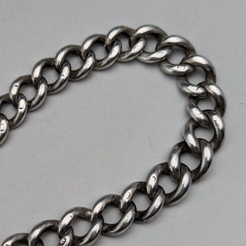 1900年頃 英国アンティーク 純銀製アルバートチェーン 33g ハート型琥珀フォブ