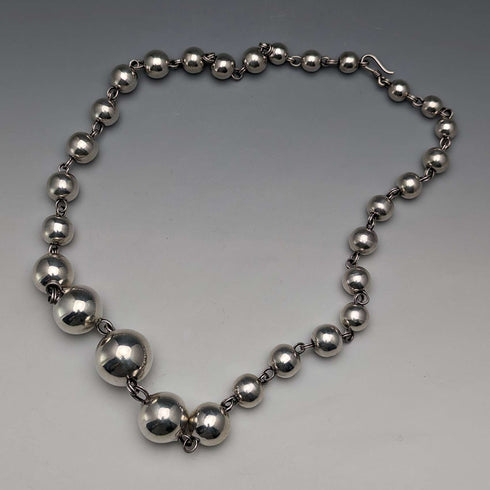 Vintage sterling silver large bead necklace 111g