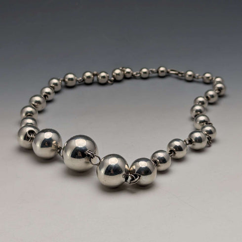 Vintage sterling silver large bead necklace 111g