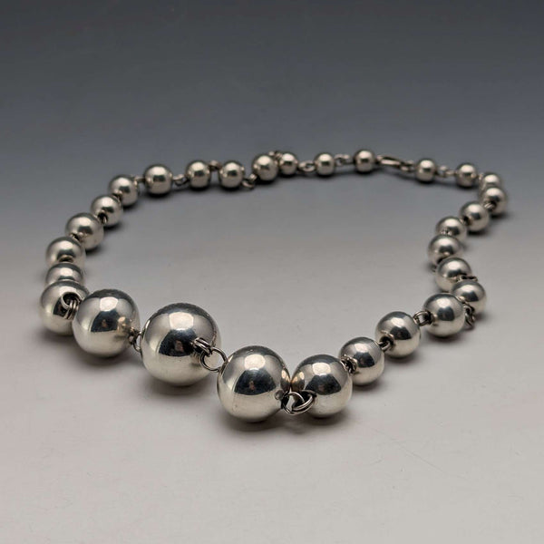 Vintage sterling silver large bead necklace 111g