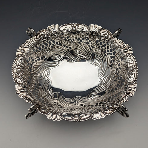 1892 British Antique Sterling Silver Stem Center Bowl 292g Charles Stuart Harris