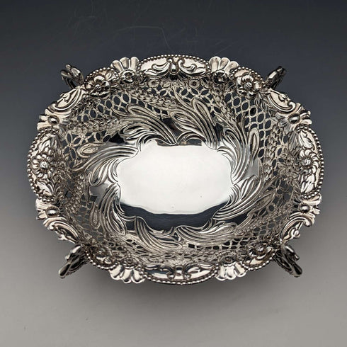 1892 British Antique Sterling Silver Stem Center Bowl 292g Charles Stuart Harris