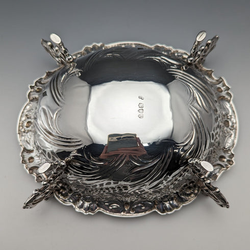 1892 British Antique Sterling Silver Stem Center Bowl 292g Charles Stuart Harris