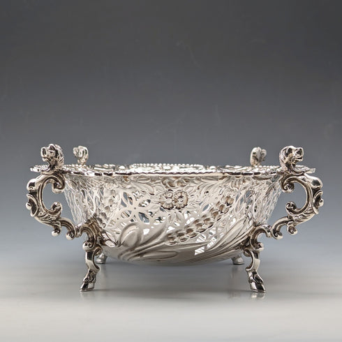 1892 British Antique Sterling Silver Stem Center Bowl 292g Charles Stuart Harris