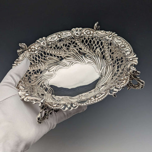 1892 British Antique Sterling Silver Stem Center Bowl 292g Charles Stuart Harris