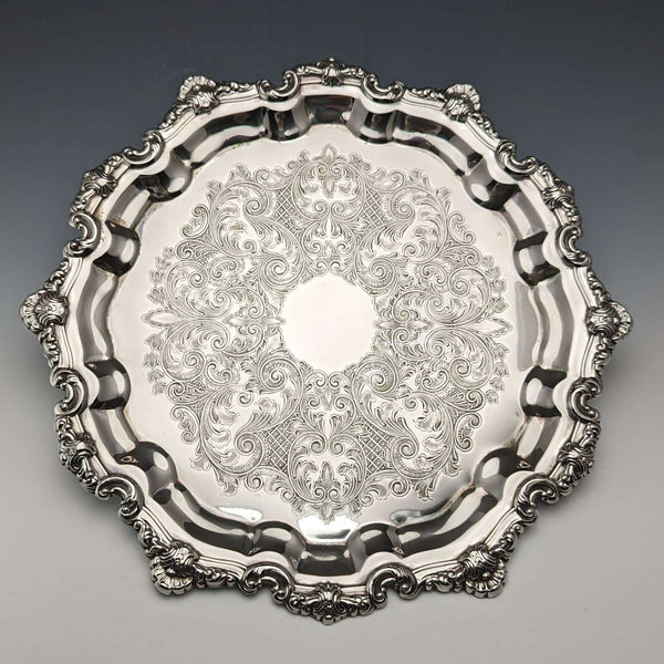 British Vintage Silver Plated Tray Diameter 29cm Flastaff