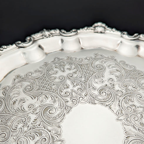 英國復古鍍銀托盤直徑29公分Flastaff
