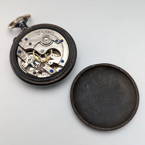 Circa 1890 Antique Longines pocket watch gunmetal case in good working order