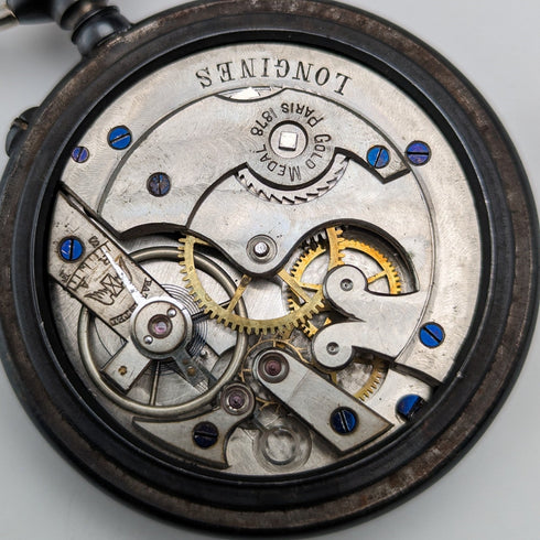 Circa 1890 Antique Longines pocket watch gunmetal case in good working order