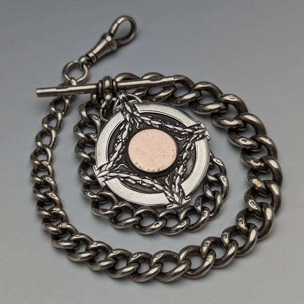 1923年頃 英国アンティーク 純銀製アルバートチェーン 56g メダルフォブ