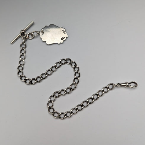 1884年頃 英国アンティーク 純銀製アルバートチェーン 37g エンブレムフォブ