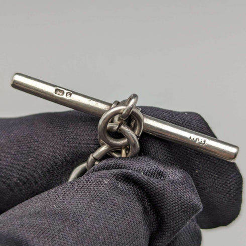 1884年頃 英国アンティーク 純銀製アルバートチェーン 37g エンブレムフォブ