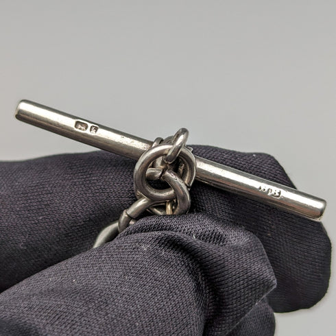 1884年頃 英国アンティーク 純銀製アルバートチェーン 37g エンブレムフォブ